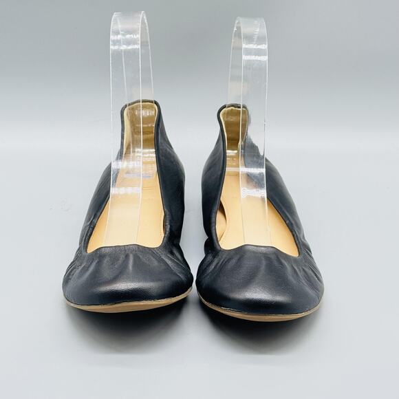 J Crew Shoes Womens 6.5 Black Leather Ballet Flats Italy Cece Comfort Slip On - Picture 3 of 14